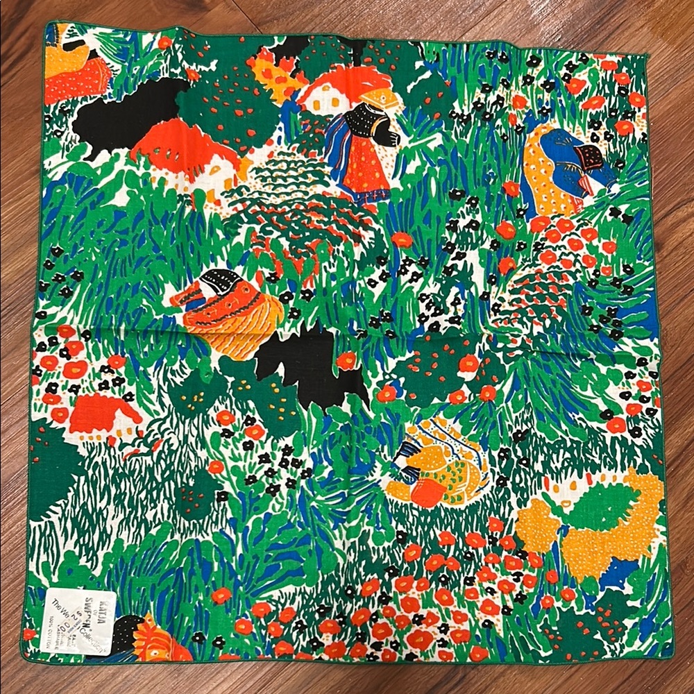 SIX Colorful Vintage 100% David Smith farming harvesting pattern cotton napkins